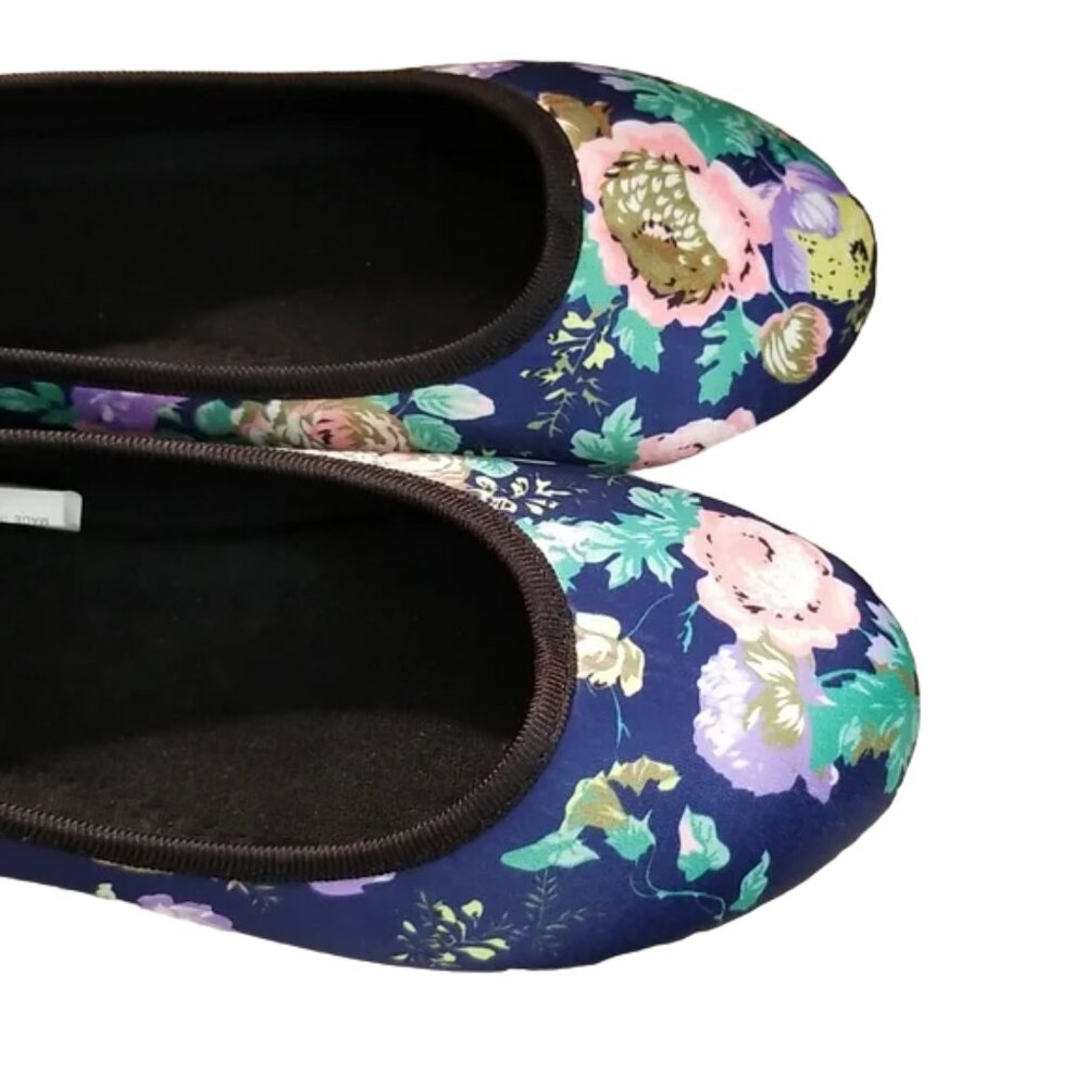 Navy Floral Ballet Flats Round Toe Cottagecore Slip On Shoes - Picture 8 of 8
